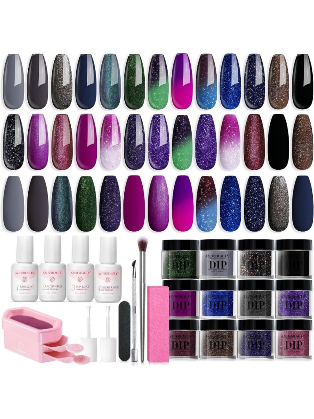 Color Changing Glitter Dip Powder Nail Kit - 20 Vibrant Colors for Nail Art